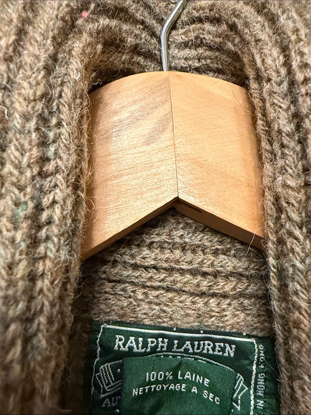 Vintage Ralph Lauren Country Ribbed Shawl Collar Cardigan in Taupe - Picture 3 of 10